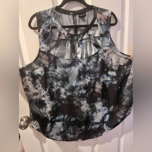 Torrid Size 3 blue and black tie dye tank with neck cut outs
